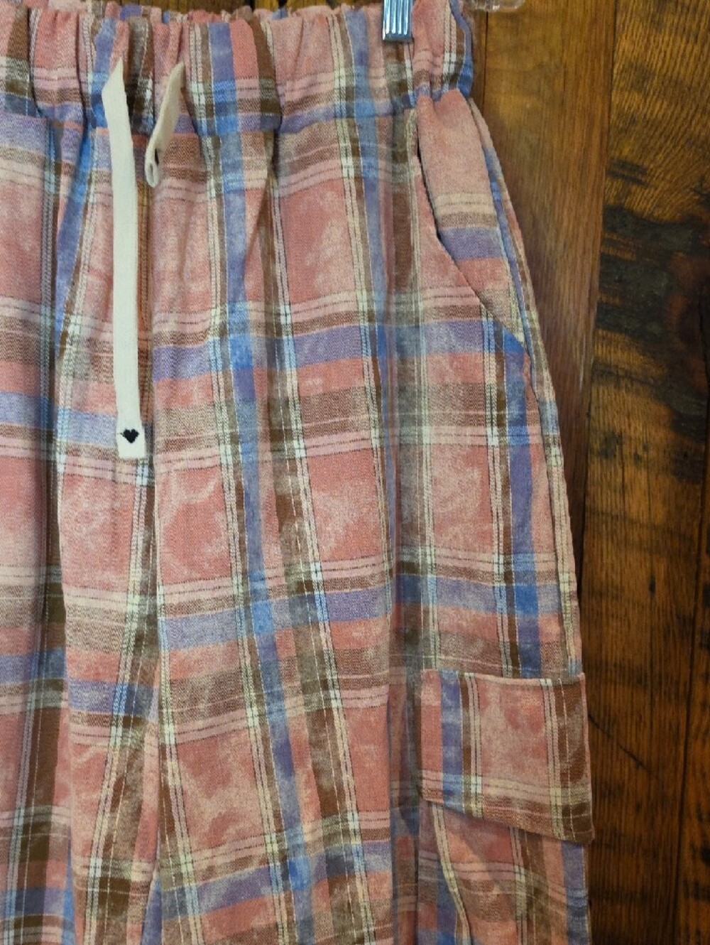 036p POL Pink & Blue Plaid Cargo Joggers - Picture 6 of 12